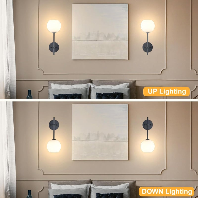 Keep Shinning Black Battery Operated Wall Sconces Set of 2, Rechargeable Wireless Wall Lights with Milky White Frosted Glass Shade, 12 RGB and 3CCT Dimmable, Wall Lamps with Remote for Bedroom Living Room Hallway - Image 5